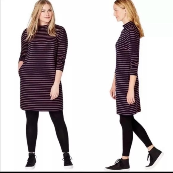 J. Jill French Terry Striped Mock Neck Shift Dress With Pockets Small - Picture 1 of 12